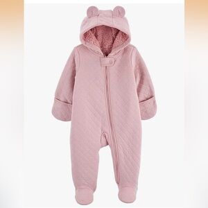 Simple Joys Baby Pink Quilted Bear Jumpsuit